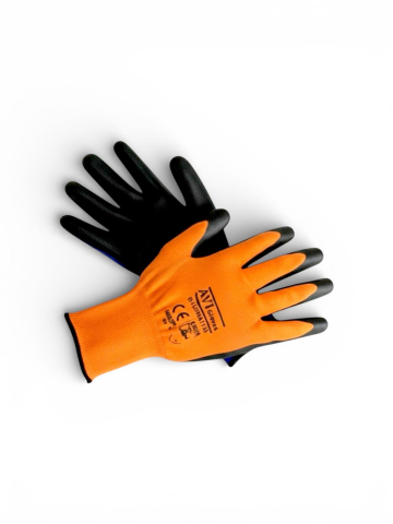 Echipamente protectie - Set 12 perechi mănuși de lucru AVI®, protecția muncii, subțiri, mărimea 10 (L), negru-portocaliu, AVI-2560