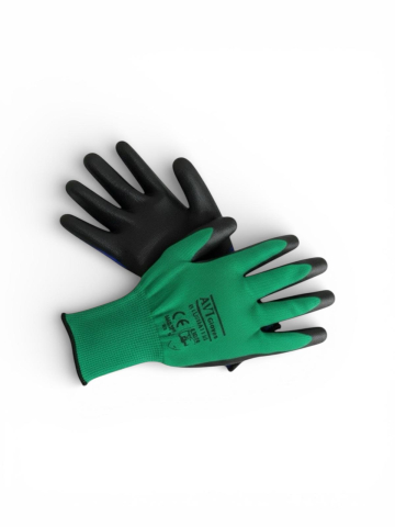 Echipamente protectie - Set 12 perechi mănuși de lucru AVI®, protecția muncii, subțiri, mărimea 10 (L), negru-verde, AVI-2559