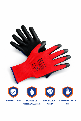 Set 12 perechi mănuși de lucru AVI®, subțiri, roșu–negru, mărimea 10 (L), AVI-1269 [1]