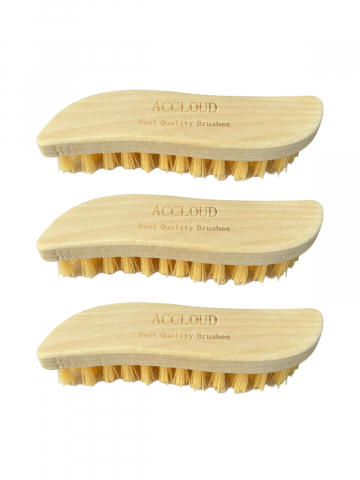 Set 3 buc perie lemn pentru frecat, curbata, cu peri galbeni duri, 19 x 5.5 cm, AVI-4061 [1]