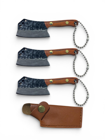 Camping, Outdoor & Bushcraft - Set 3 mini cuțite AVI® cu lănțișor pentru breloc, cu teacă, lamă 4 cm, lungime totală 7.5 cm, 15 g/buc, AVI-5108