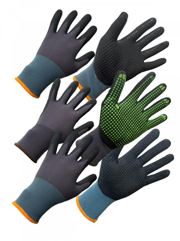 Echipamente protectie - Set 3 perechi manusi protectia muncii premium, cu picouri superaderente, utilizare indelungata, multicolor, marimea 10, AVI-3119