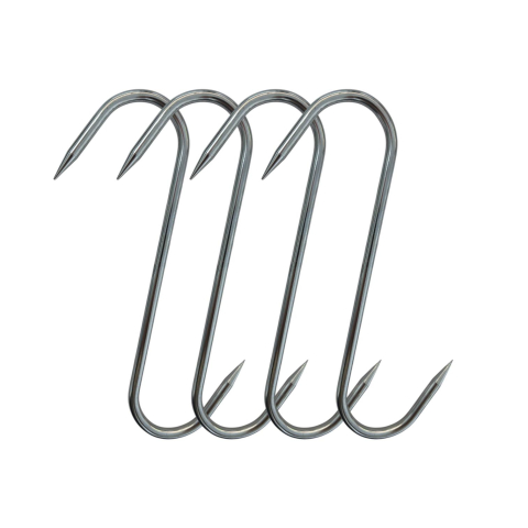 Gradina - Gradinarit - Set 4 buc cârlig pentru carne din inox, tip S, ambele vârfuri ascuțite, deschidere 5.5 cm, înălțime 17.5 cm, tijă 6 mm, 70 g, AVI-4978