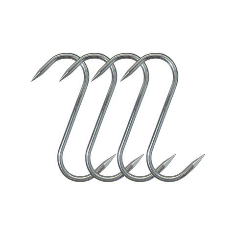 Ustensile Gratar - Set 4 buc cârlig pentru carne, tip S, ambele vârfuri ascuțite, deschidere 5.5 cm, înălțime 16 cm, tijă 7 mm, 90 g, AVI-4974