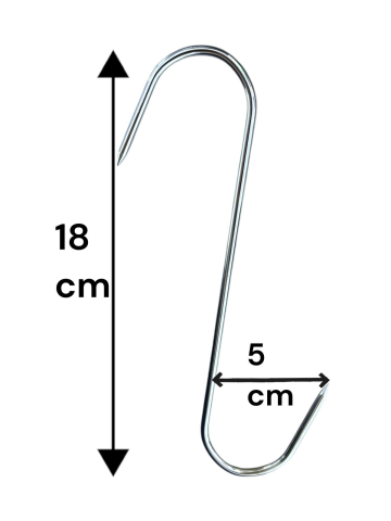Set 4 buc cârlig pentru carne, tip S, ambele vârfuri ascuțite, deschidere 5 cm, înălțime 18 cm, tijă 4 mm, 30 g, AVI-4972 [1]