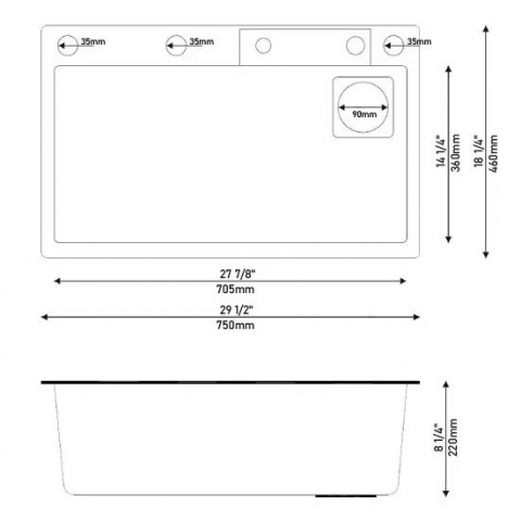 Set chiuveta si baterie AVI® cu dublu waterfall, afisaj electronic autonom, 750mm x 460mm, nu necesita conectarea la o sursa de energie, dark grey, AVI-4089 [4]