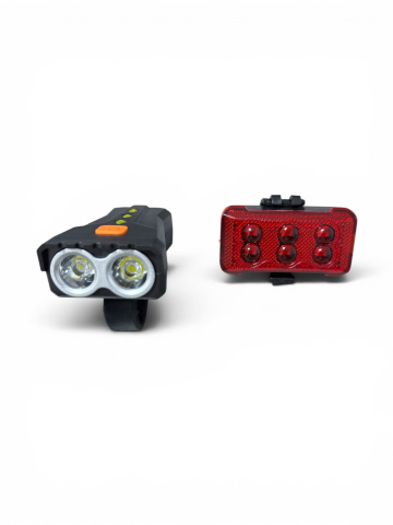 Accesorii si piese de schimb biciclete - Set far și stop pentru bicicletă cu LED, AVI®, alimentare 4 baterii AAA, montare rapidă, AVI-5464