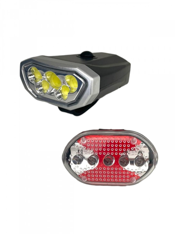 Lumini bicicleta - Set far si stop pentru bicicleta, LED, pe baterii, AVI-3153
