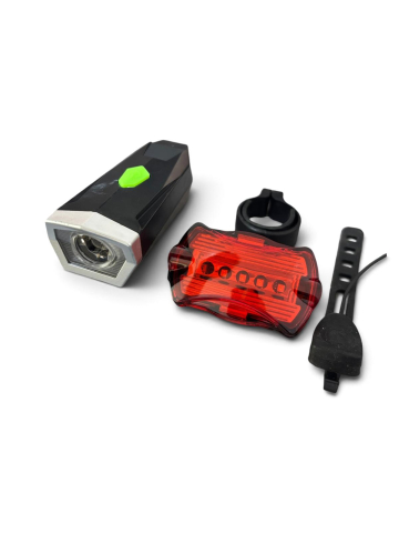 Accesorii si piese de schimb biciclete - Set far + stop pentru bicicletă cu claxon, AVI®, buton claxon pe fir, alimentare pe baterii, 3 × AAA far, 2 × AAA stop, AVI-5465