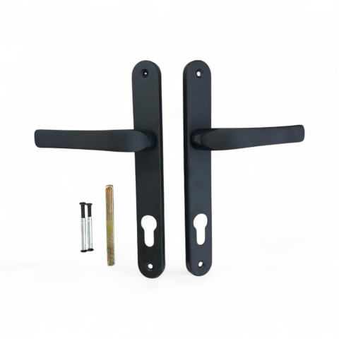 Materiale de constructii - Set mânere AVI® negre din metal, pentru broască interax 85 mm, ax pătrat 8 mm, 350 g, compatibil cu uși termopan, AVI-4286