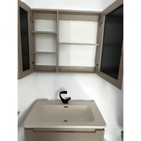 Set mobilier baie suspendat din compozit mineral, corp 80x50x46 cm cu blat 2 cm și lavoar inclus, dulap cu oglindă 80x70x14 cm, AVI-4110 [2]