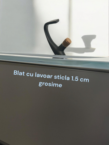 Set mobilier baie suspendat din compozit mineral, corp 80x50x51.5 cm cu blat din sticlă și lavoar integrat, oglindă LED 60x80 cm, AVI-4104 [2]