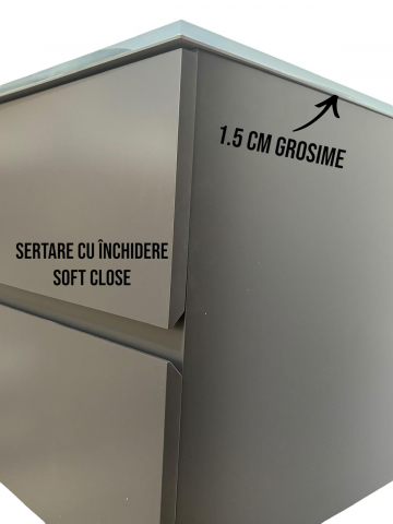 Set mobilier baie suspendat din compozit mineral, corp 80x50x51.5 cm cu blat din sticlă și lavoar integrat, oglindă LED 60x80 cm, AVI-4104 [1]