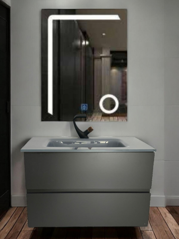 Oglinzi si mobilier baie - Set mobilier baie suspendat din compozit mineral, corp 80x50x51.5 cm cu blat din sticlă și lavoar integrat, oglindă LED 60x80 cm, AVI-4104