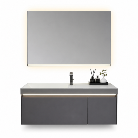 Set mobilier suspendat pentru baie, AVI®, 120 cm, cu lavoar, oglindă cu iluminare LED și corp inferior cu iluminare LED, spații de depozitare, AVI-5489 [4]