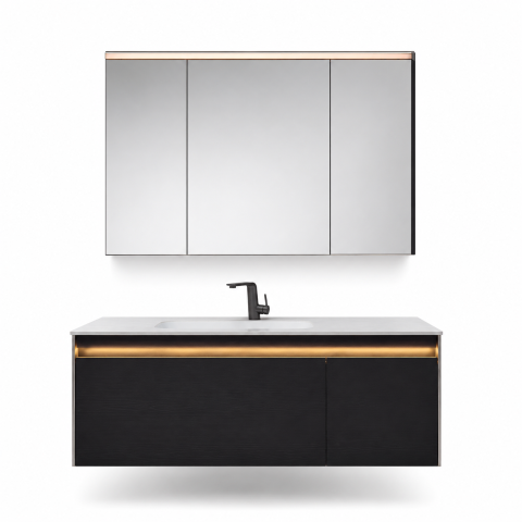 Set mobilier suspendat pentru baie, AVI®, 120 cm, cu lavoar, oglindă tip corp suspendat, iluminare LED pe mobilier și oglindă, spații de depozitare, AVI-5488 [5]