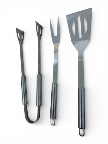 Gradina - Gradinarit - Set ustensile gratar inox AVI® 3 piese spatula cleste furculita 35 cm AVI-4988