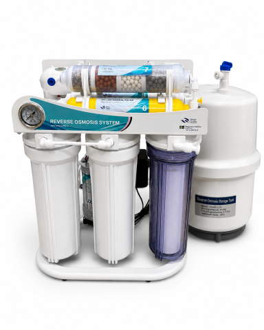 Sisteme filtrare instalatii - Sistem de filtrare apă prin osmoză inversă 7 trepte, AVI®, pompă 70 PSI, rezervor inclus, membrană 75 GPD, AVI-5480
