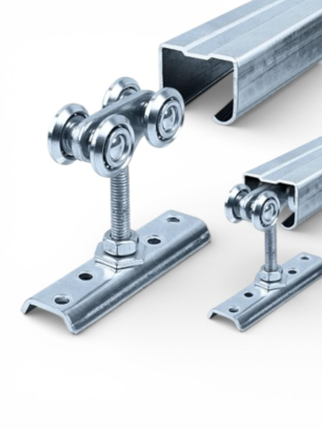 Materiale de constructii - Sistem glisare uși industriale și porți AVI®, 2 × șină 3 m, 2 × cărucior 4 role Ø38 mm, suspendat, AVI-2450-2446