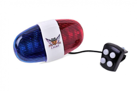 Sonerie tip sirena politie pentru bicicleta, cu girofar, 4 melodii, 6 LED-uri, controler, fixare ghidon [1]