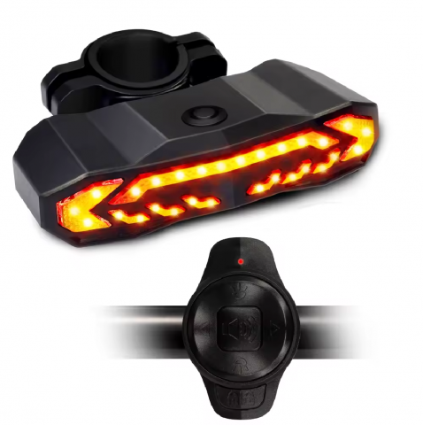 Lumini bicicleta - Stop bicicleta 5 in 1 cu semnalizare, lumina frana, alarma antifurt, stop, senzor franare, sonerie, comenzi wireless, reincarcare USB, waterproof, AVI-4355