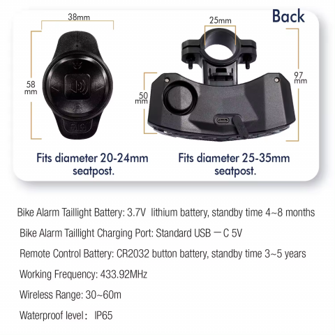 Stop bicicleta 5 in 1 cu semnalizare, lumina frana, alarma antifurt, stop, senzor franare, sonerie, comenzi wireless, reincarcare USB, waterproof, AVI-4355 [2]