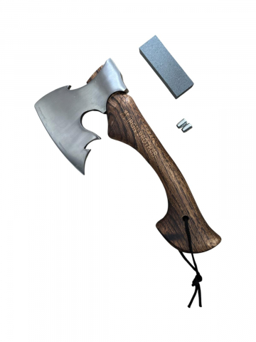 Topoare - Toporișcă AVI® pentru camping, outdoor, bushcraft, 1150g, lungime 34cm, lamă 14.5cm, mâner lemn vintage ars – AVI-5149