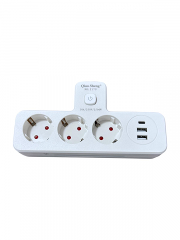 Triplu stecher 2500W, cu 3 prize, 2 x USB, 1 x USB-C fastcharge, 20w, cu intrerupator si iluminare LED, AVI-4801 [4]