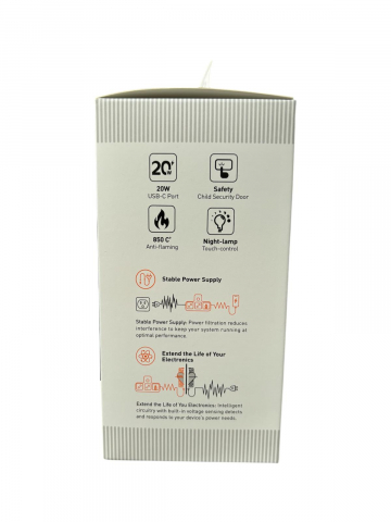 Triplu stecher 2500W, cu 2 prize, 2 x USB, 1 x USB-C fastcharge, 20w, cu intrerupator si iluminare LED, AVI-4800 [5]