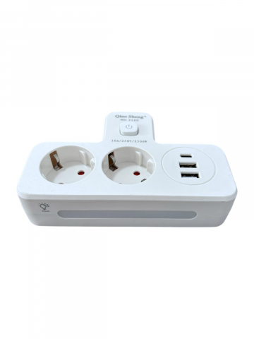 Triplu stecher 2500W, cu 2 prize, 2 x USB, 1 x USB-C fastcharge, 20w, cu intrerupator si iluminare LED, AVI-4800 [1]