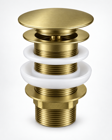 Casa - Ventil pentru lavoar AVI®, 1 1/4", click-clack pop-up, fără prea plin, auriu periat, H 75 mm, AVI-5750