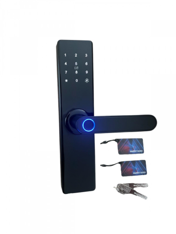 Broaste si yale - Yala inteligenta Smart WI-FI connect, aplicatie Tuya - Smartlife, acces prin amprenta, cod temporar sau permanent, card, masterkey sau aplicatie, negru AVI-4750
