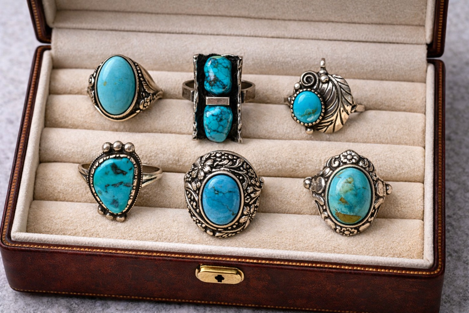 inele vintage din argint cu turcoaz natural