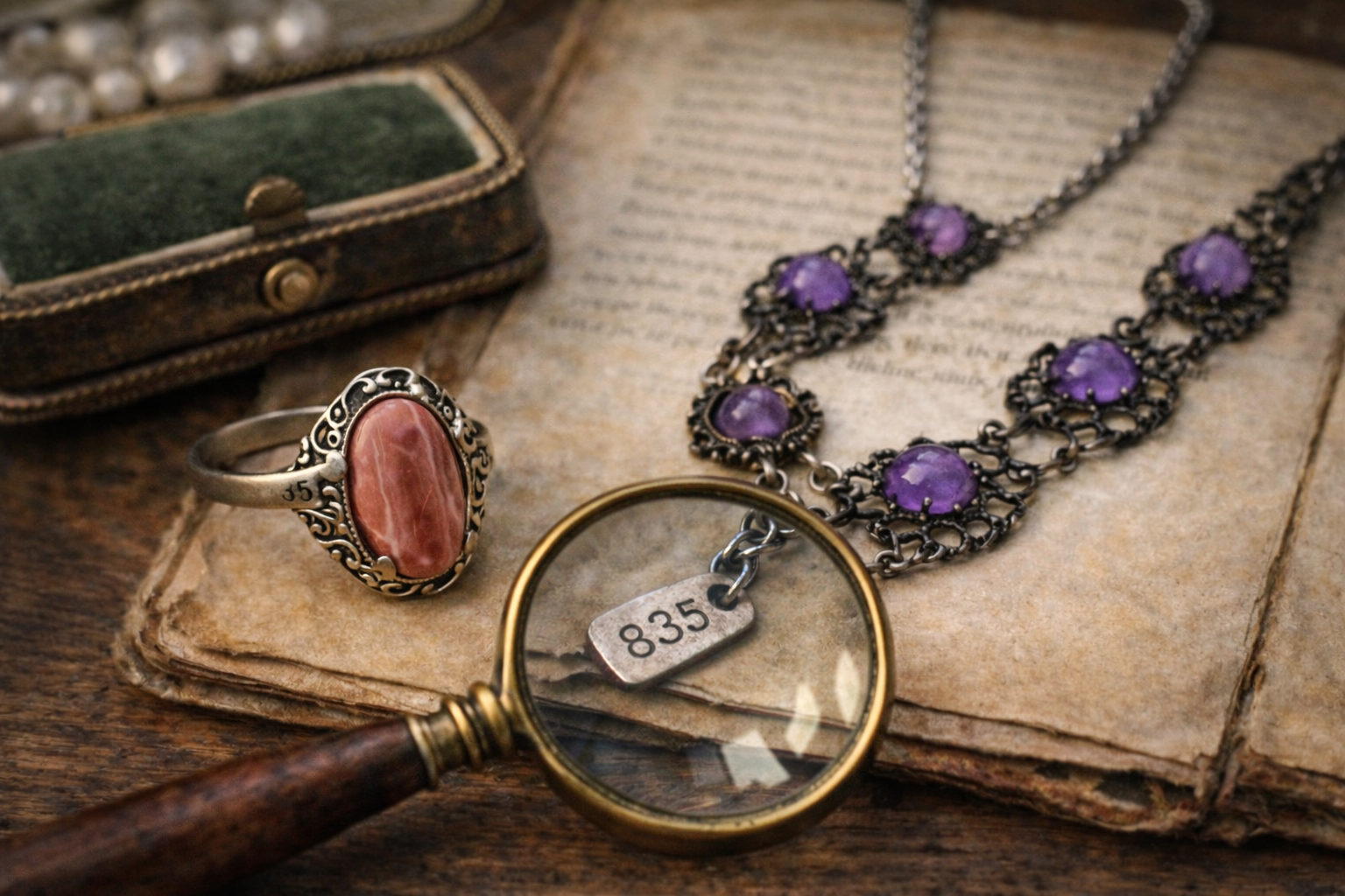 marcaj 835 bijuterii vintage argint identificare titlu argint lupa