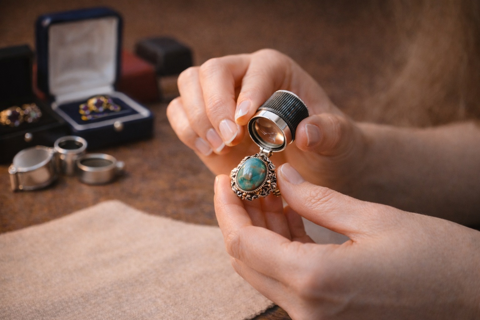verificare piatra naturala cu lupa bijuterie vintage