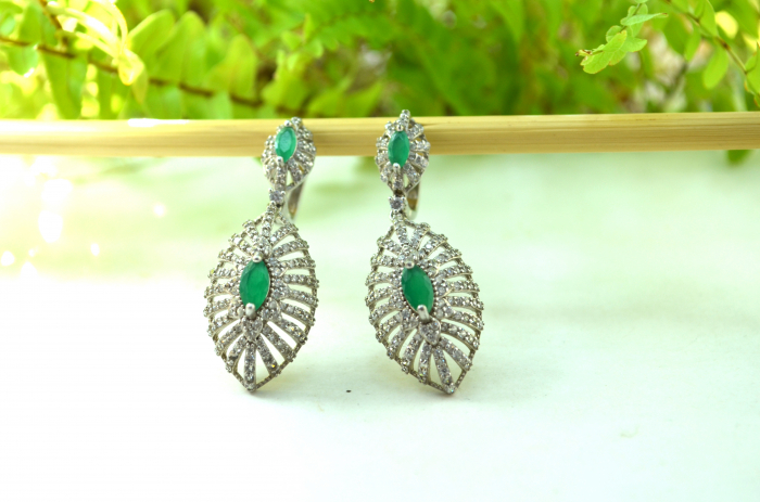 Cercei din argint vintage, design statement, cristale Green Cubic Zirconia [4]