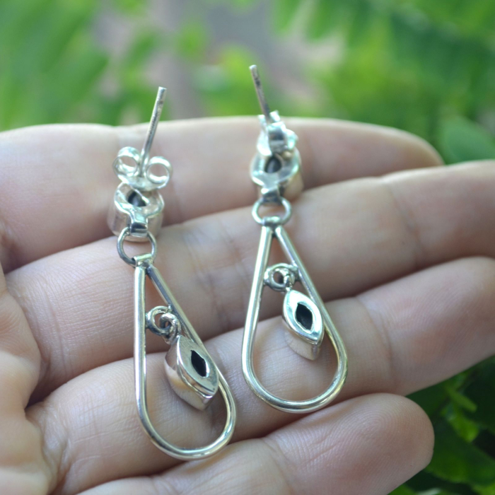 Cercei argint rodiati  vintage, onix, design geometric A Vintage Collection [3]