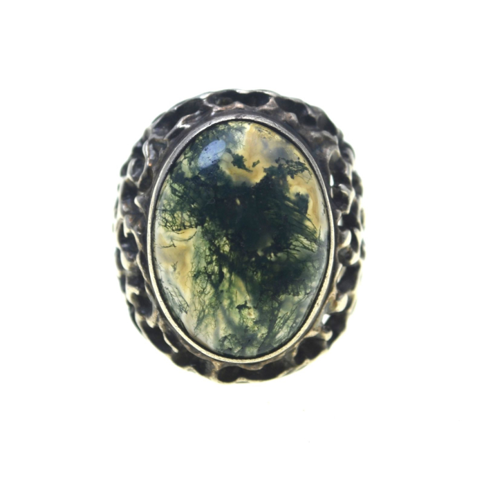 Inel argint vintage, Agat de muschi, design traforat A Vintage Collection [6]