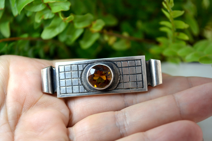 Brosa argint autentica Art Deco decorata Citrin natural [2]