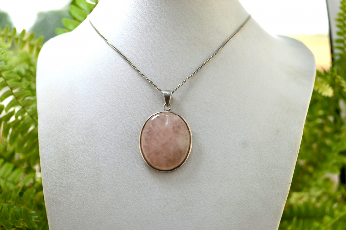 Lant argint cu pandant argint vintage cuart roz cabochon designer minimalist [4]
