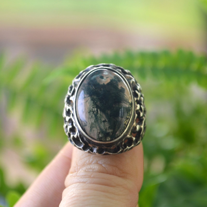 Inel argint vintage, Agat de muschi, design traforat A Vintage Collection [4]