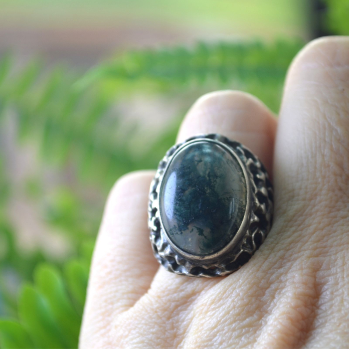 Inel argint vintage, Agat de muschi, design traforat A Vintage Collection [2]