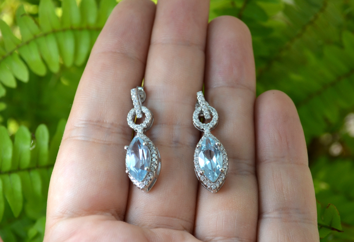 Cercei argint topaze albastre naturale lucrati manual manufactura thailandeza [2]