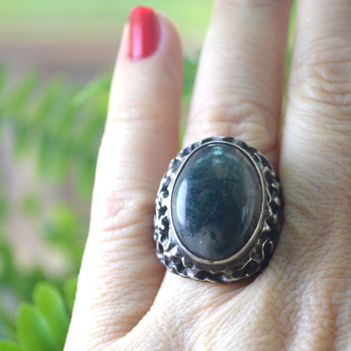 Inel argint vintage, Agat de muschi, design traforat A Vintage Collection [3]