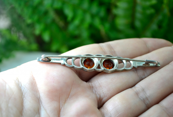 Brosa argint interbelica Cognac Czech Crystal cristale Bohemia lucrata manual stil minimalist Art Deco [3]