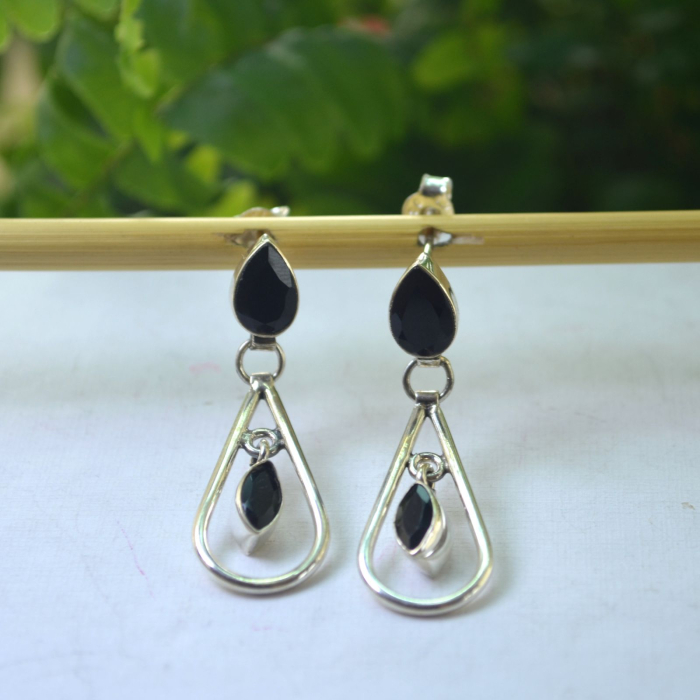 Cercei argint rodiati  vintage, onix, design geometric A Vintage Collection [4]