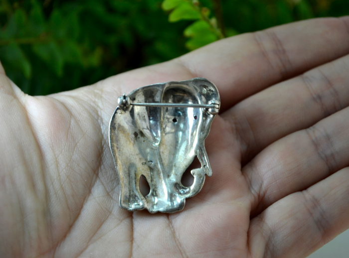 Brosa argint vintage model Elefant simbol al norocului al prosperitatii decorat marcasite rubine [3]
