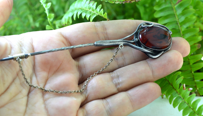 Ac de rever argint vintage, chihlimbar natural [2]