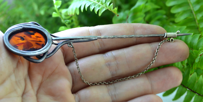 Ac de rever argint vintage, chihlimbar natural [3]