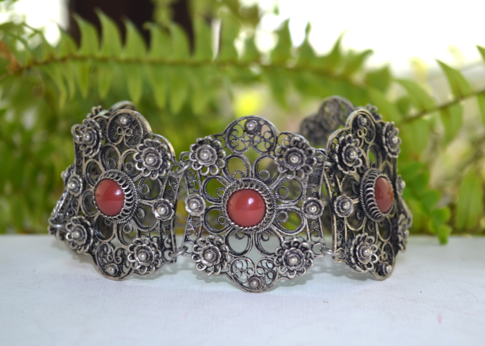 Bratara argint antica, coral rosu, filigran A Vintage Collection [2]